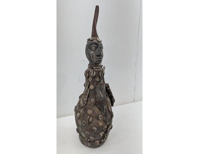 AFRICAN WOODEN FERTILITY FIGURE WITH ELONGATED HEA...