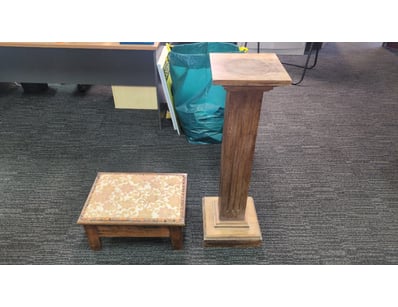 WOODEN PEDESTAL STAND WITH DECORATIVE FOOTSTOOL
...