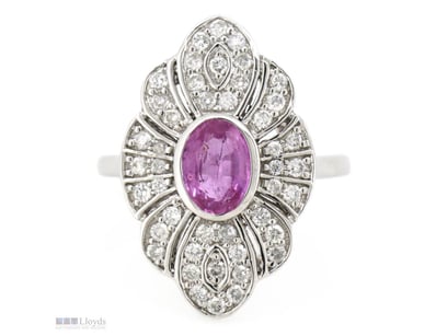 14K WHITE GOLD, PINK SAPPHIRE AND DIAMOND, DRESS R...