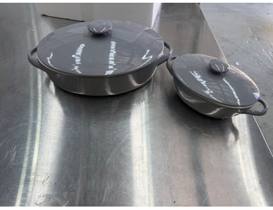 RRP $125 Set of 2 oval casserole dishes with lids...