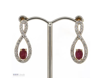 14K YELLOW GOLD, RUBY AND DIAMOND, INFINITY DROP E...