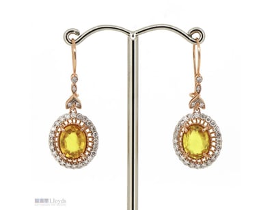 14K ROSE GOLD, YELLOW SAPPHIRE AND DIAMOND, ANTIQU...