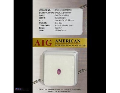 0.71CT CERTIFIED, NATURAL PURPLE SAPPHIRE     

Ov...