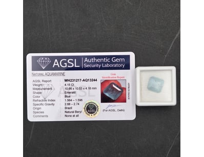 NATURAL AQUAMARINE EMERALD CUT 4.15 CARAT BLUE GEM...