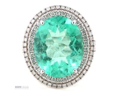 14K WHITE GOLD, 13.07CT COLOMBIAN EMERALD AND DIAM...