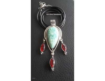 925 SILVER ETHNIC STYLE AMMOLITE AND GARNET GEMSTO...