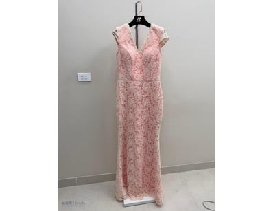 PINK LACE EVENING GOWN WITH CAP SLEEVES

Item Size...