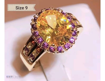 925 SILVER RING WITH CITRINE AND CUBIC ZIRCONIA SI...