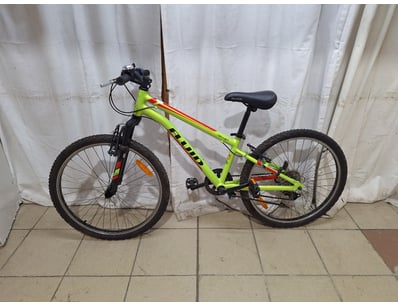 Bright lime-green mountain bike featuring a striki...