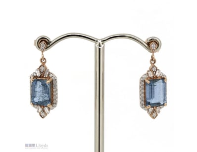 14K ROSE/WHITE GOLD, AQUAMARINE AND DIAMOND, DROP ...