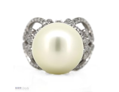 14K WHITE GOLD, WHITE CULTURED SOUTH SEA PEARL AND...