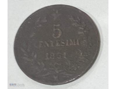 ITALY 5 CENTESIMI 1861 B - COPPER - VITTORIO EMANU...