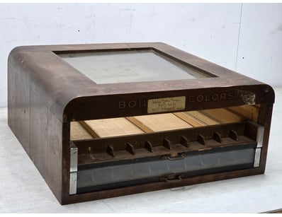 J.P. Coats Sheen wooden store display case used fo...