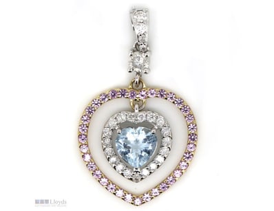 14K WHITE/YELLOW GOLD, AQUAMARINE, PINK SAPPHIRE A...