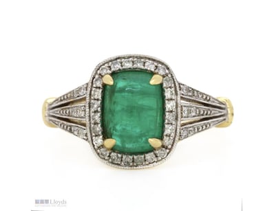 14K YELLOW GOLD, EMERALD AND DIAMOND, VINTAGE INSP...