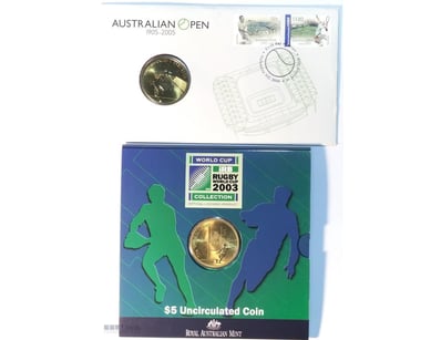 2003 $5 RUGBY WORLD CUP & 2005 $5 AUSTRALIAN OPEN ...