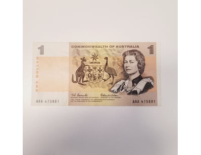 AUSTRALIAN $1 BANKNOTE,  RHF (F) 1ST PREFIX

CV : ...