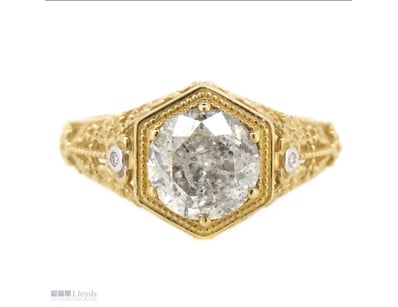 14K YELLOW GOLD AND DIAMOND, ART DECO INSPIRED RIN...