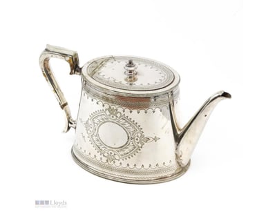ANTIQUE ORNATE 6 CUP, SILVER PLATED TEAPOT.      
...