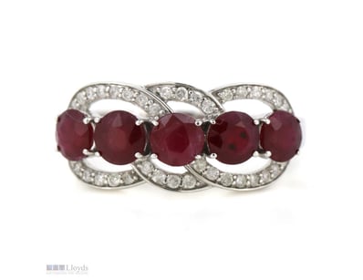 14K WHITE GOLD, RUBY AND DIAMOND, ETERNITY RING.  ...