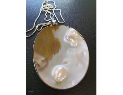 LARGE MOTHER OF PEARL PENDANT WILL EMBEDDED PEARLS...