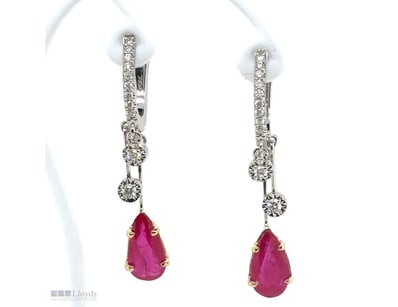 18CT WHITE AND YELLOW GOLD RUBY AND DIAMOND EARRIN...