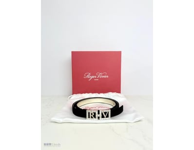 ROGER VIVIER BLACK VELVET BELT WITH CRYSTAL RV BUC...