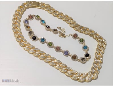 COSTUME NECKLACES WITH COLOURED STONES & BLING    ...