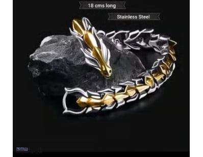 GOLD AND SILVER STAINLESS STEEL DRAGON HEAD UNISEX...