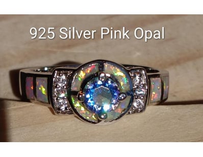 925 SILVER RING WITH LAB CREATED FIRE OPAL SIZE 9 ...
