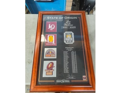 STATE OF ORIGIN 25 YEARS COMMEMORATIVE FRAMED DISP...