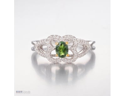 14CT WHITE GOLD TOURMALINE AND DIAMOND CLUSTER RIN...