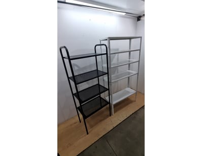Lot includes two industrial storage shelving units...