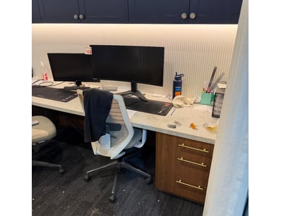 Office furniture and equipment includes dual-monit...