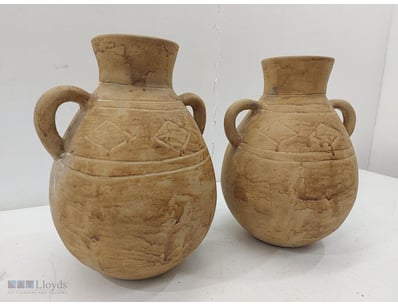 Set of two terracotta Vases featuring globular bod...