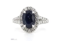 14K White Gold, Blue Sapphire And Diamond, Halo