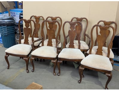 Chairs, 8 x timber style dining chairs with fabric...