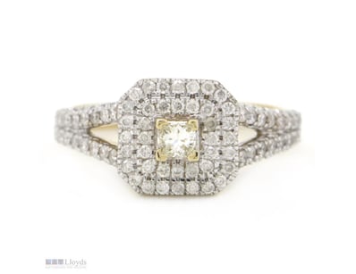 14K YELLOW GOLD AND DIAMOND, DOUBLE HALO RING.    ...