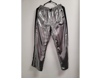 RAG & BONE SILVER METALLIC TRACK PANTS WITH BLACK ...