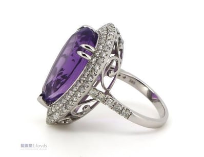 14CT WHITE GOLD, 16.52CT AMETHYST AND DIAMOND, COC...