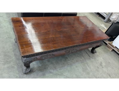 Dark Stained Rectangular Coffee Table, Engraved Ed...
