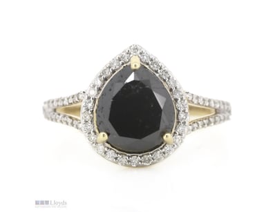 14K YELLOW GOLD, BLACK DIAMOND AND DIAMOND, SPLIT ...