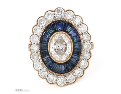 14K ROSE GOLD, BLUE SAPPHIRE AND DIAMOND, COCKTAIL...