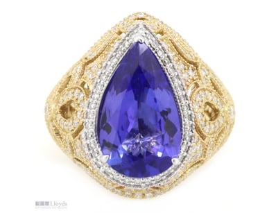 14K YELLOW/WHITE GOLD, TANZANITE AND DIAMOND, ORNA...
