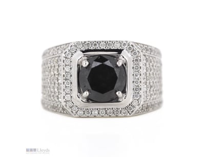 14K WHITE GOLD, BLACK DIAMOND AND DIAMOND, GENTS S...