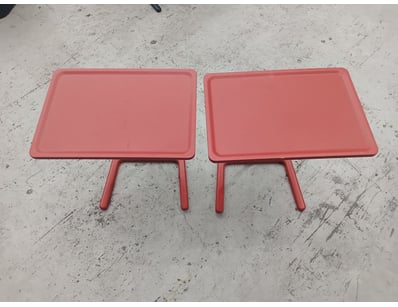 Pair of coral/salmon pink molded plastic side tabl...
