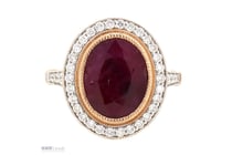 14K Rose Gold, Ruby And Diamond, Halo Ring.