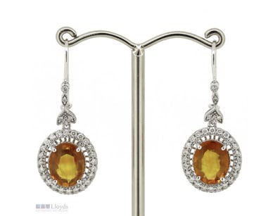 14K WHITE GOLD, ORANGE SAPPHIRE AND DIAMOND, ANTIQ...