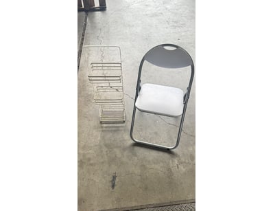 White Folding Chair with 3-Tiered Bathroom Rack
...