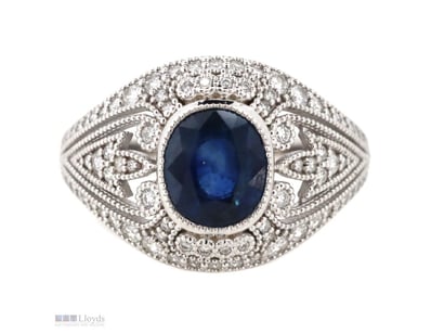 14K WHITE GOLD, 1.61CT BLUE CEYLON SAPPHIRE AND DI...